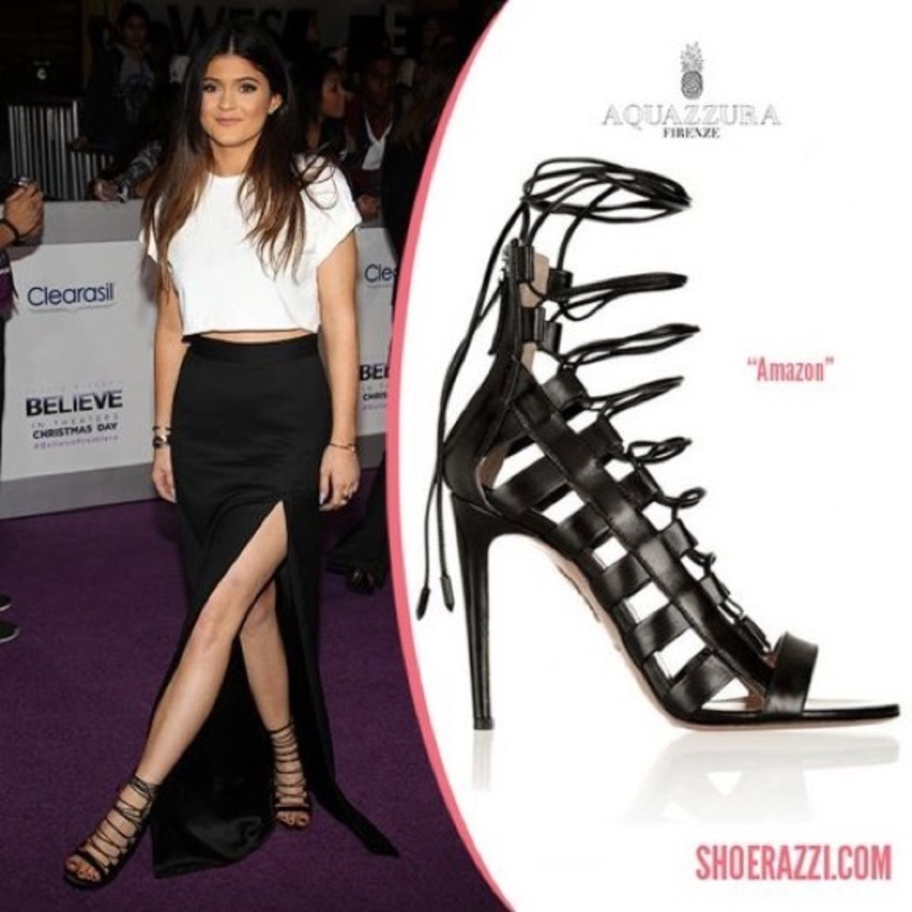 AQUAZZURA - AMAZON LEATHER LACE-UP SANDALS - black